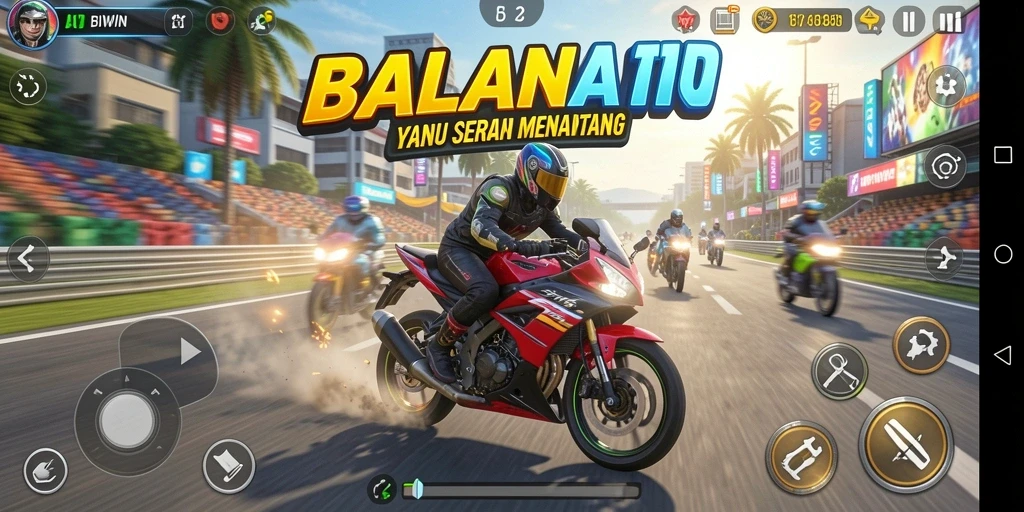 Tangkapan layar gameplay BIWIN yang menunjukkan balapan mendebarkan di trek yang menantang.