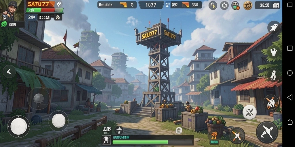 Tampilan menarik gameplay Tower Defense SATU77.